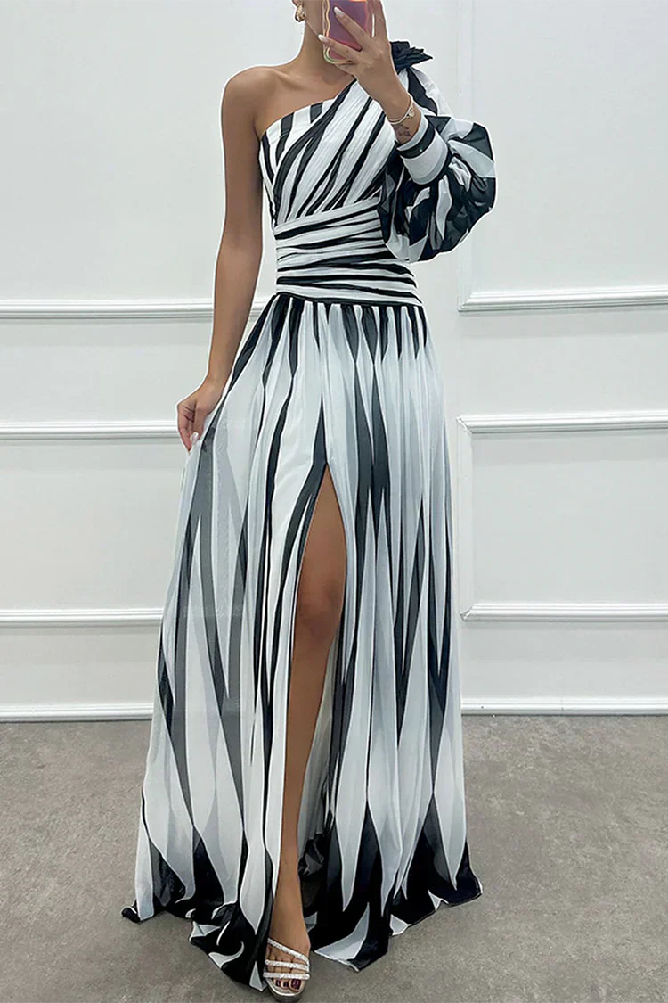 Shiloh - Elegant Striped One Shoulder Maxi Dress