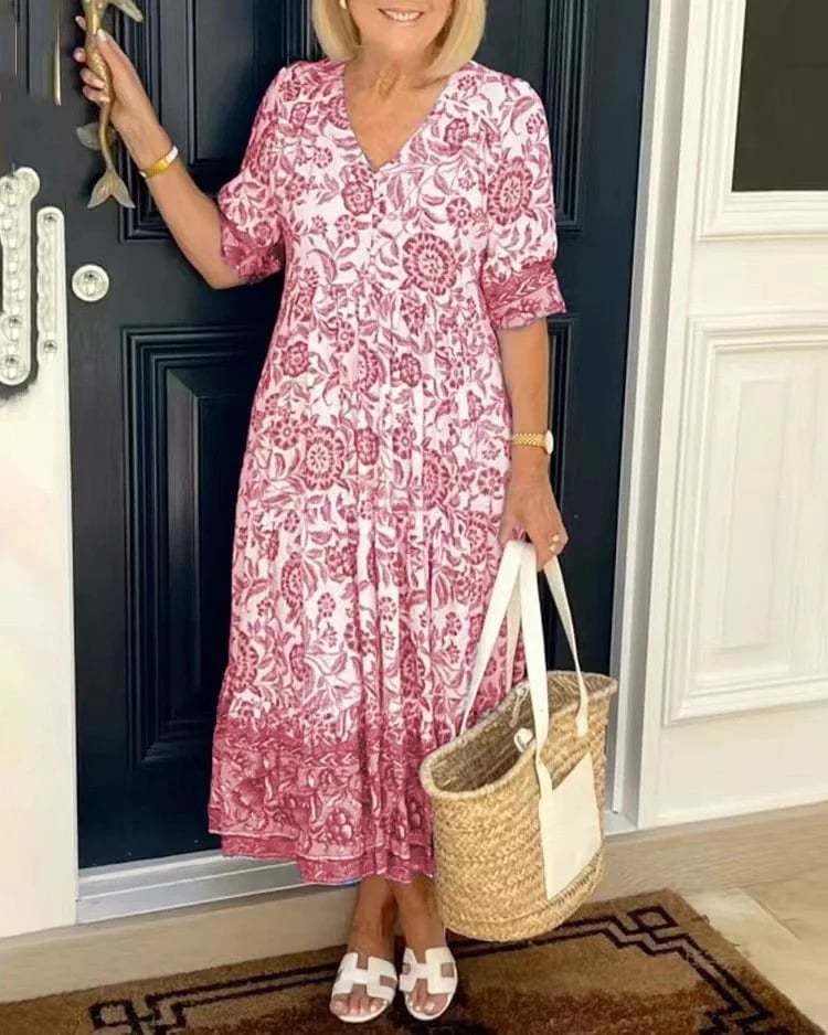 Mavis - Elegant V-Neck Boho Floral Long Dress