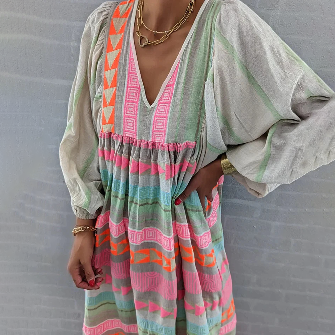 Ziggy - Vintage V-Neck Puff Sleeve Long Sundress