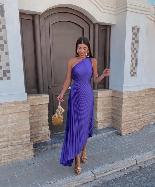 Marjorie - Elegant One Shoulder Midi Dress