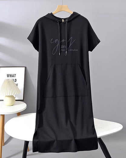 Parker - Casual Letter Print Hooded Pullover Dress