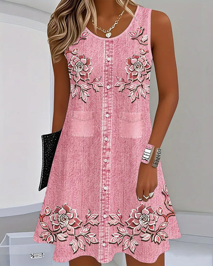 Sleeveless Denim-Look Dress