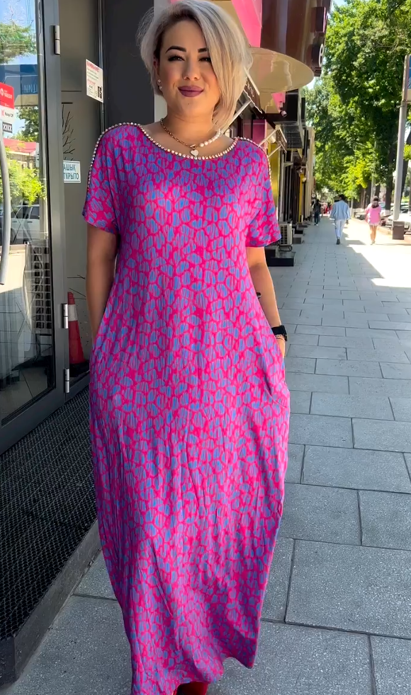 Raven - Spring Chic Printed Maxi Dress with Pockets