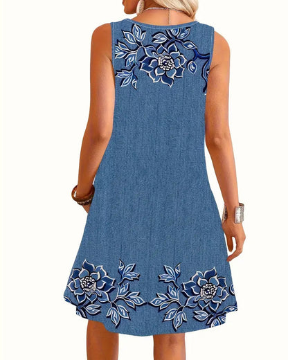 Sleeveless Denim-Look Dress