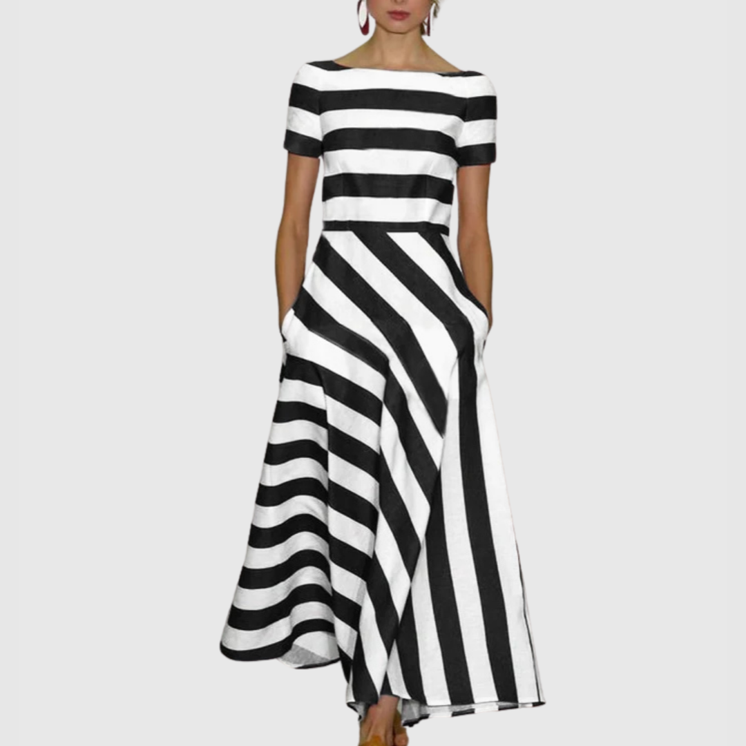 Rowena - Short Sleeve Stripe Maxi Dress