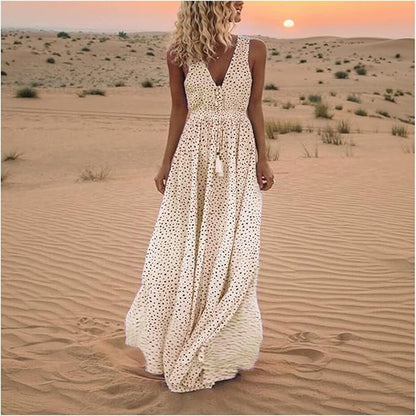 Ismena - Boho Polka Dot Maxi Dress