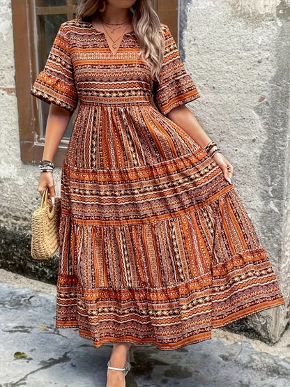 Sylpha - Elegant Ethnic Print Bohemian Dress