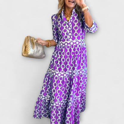 Maelis - Women's Printed Chain Pattern Long Dress
