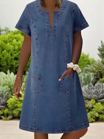 Indigo - Women’s Short Sleeves Soft Denim Dress