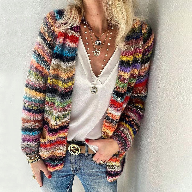 Striped Textured Knit Women’s Cardigan