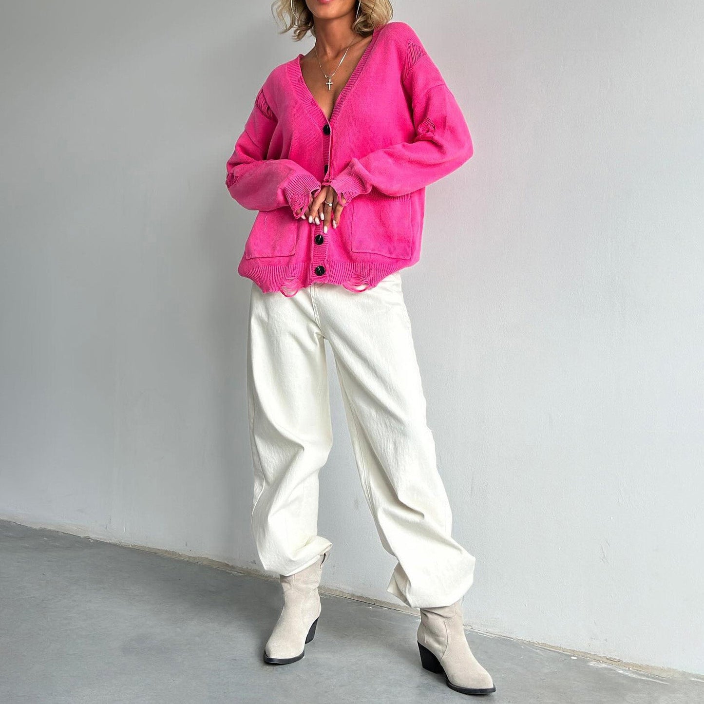 Women’s V-Neck Cotton Blend Cardigan