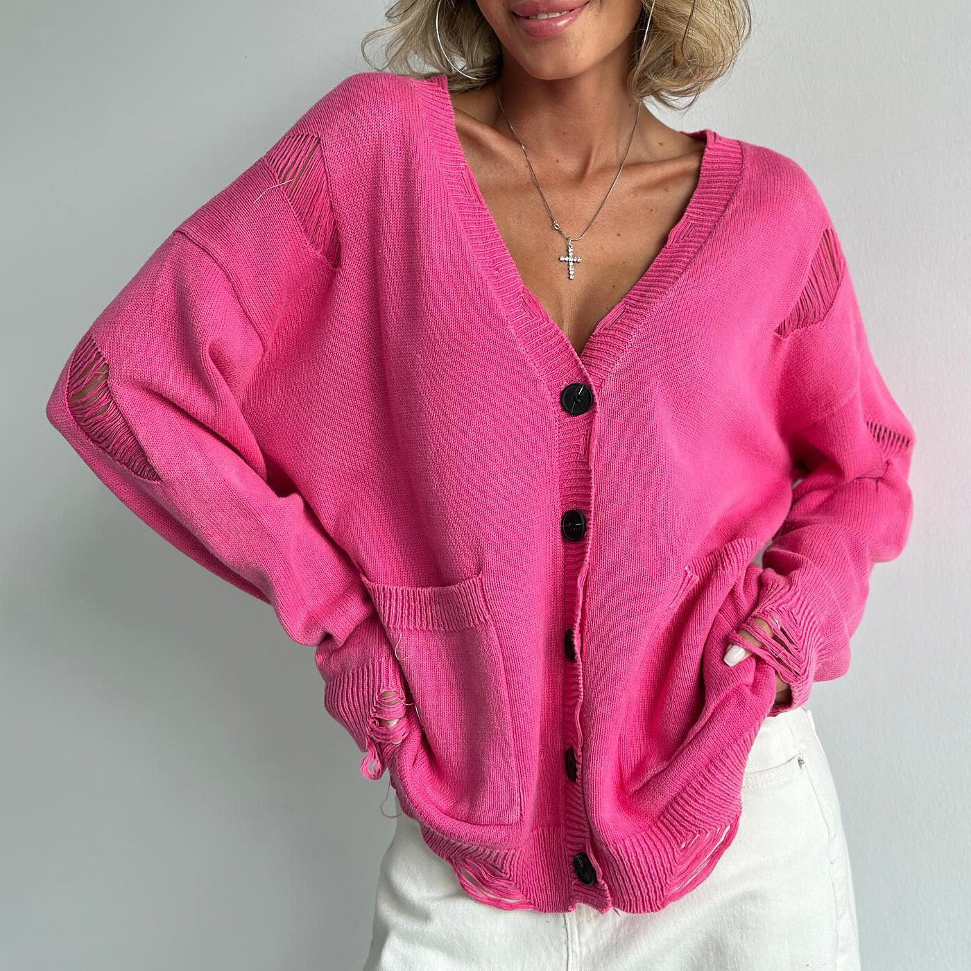 Women’s V-Neck Cotton Blend Cardigan
