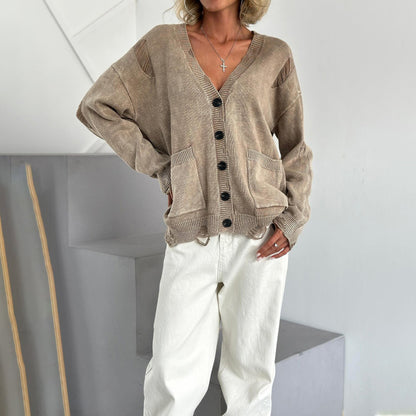 Women’s V-Neck Cotton Blend Cardigan