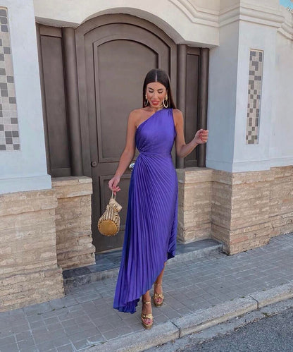 Marjorie - Elegant One Shoulder Midi Dress