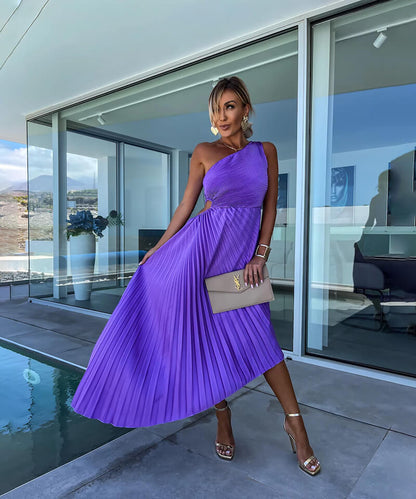 Marjorie - Elegant One Shoulder Midi Dress