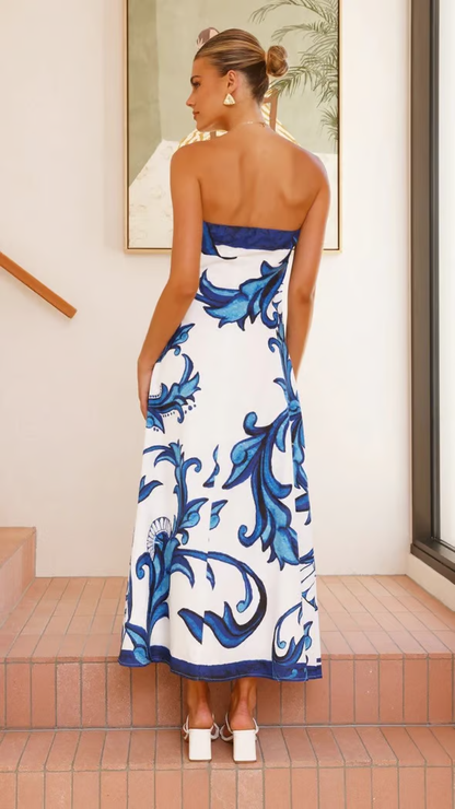 Iris - Vintage Printed Long Tube Dress