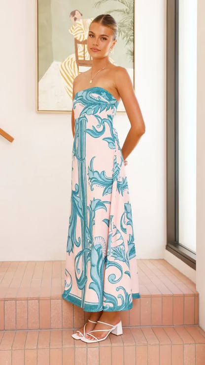 Iris - Vintage Printed Long Tube Dress