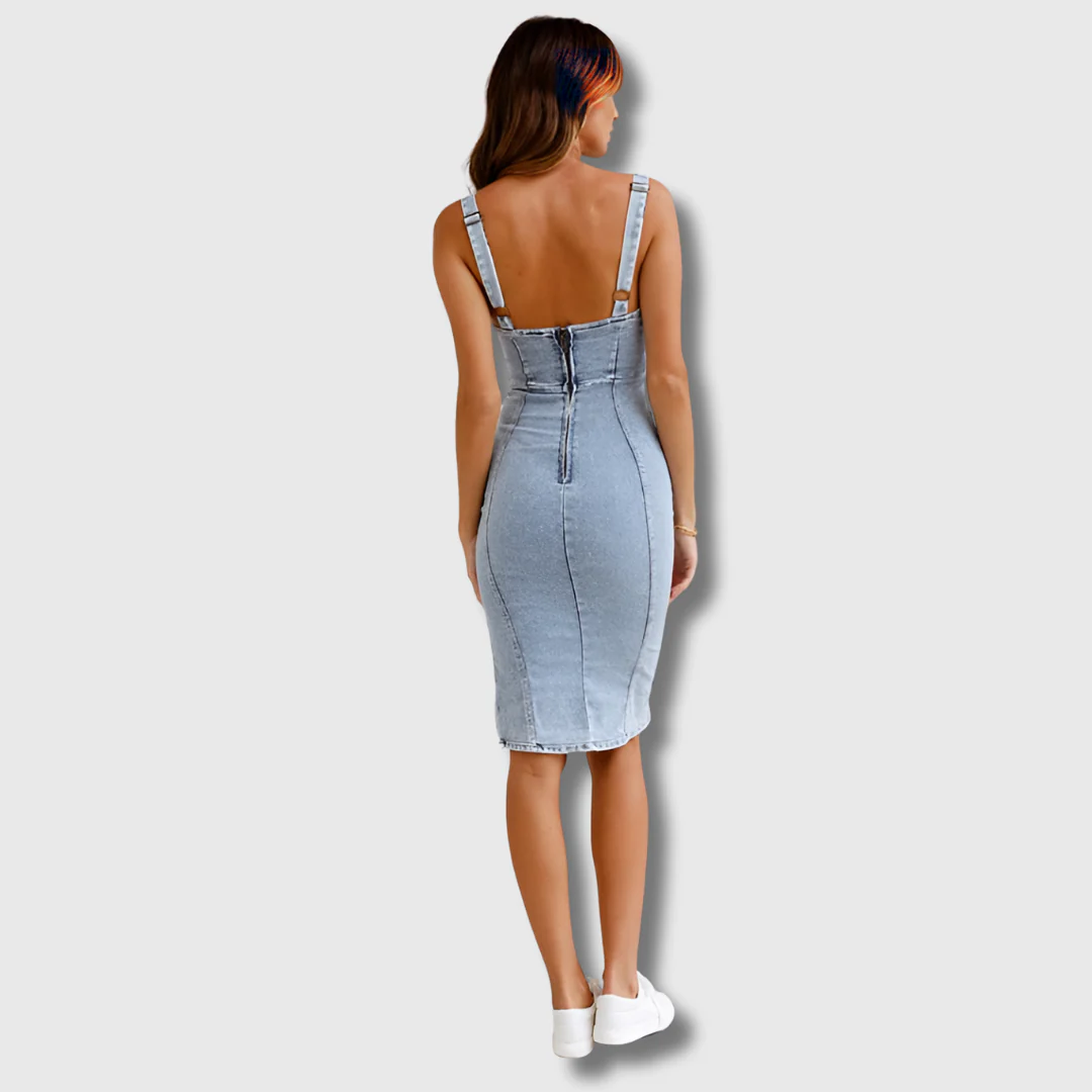 Hester - Slim Fit Halter Denim Dress