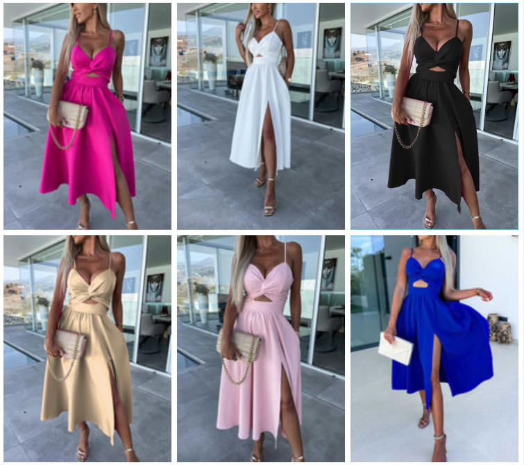 Vanette - Elegant Strappy Front Slit Midi Dress